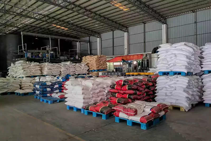 Vast warehouse storing finished products like sodium silicate and potassium silicate at Sanlee Chemicals.