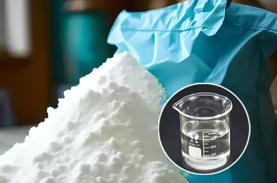 Sodium silicate acting as a builder agent in laundry detergent powder.