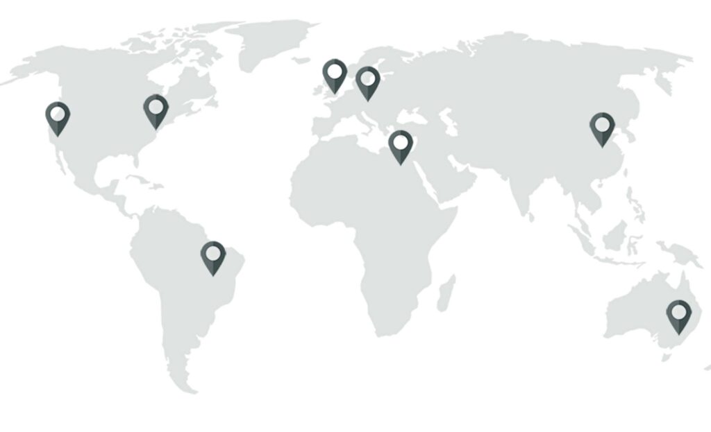 Sanlee global sales network map showing sodium silicate chemical distribution coverage in Asia Europe North America and Middle East