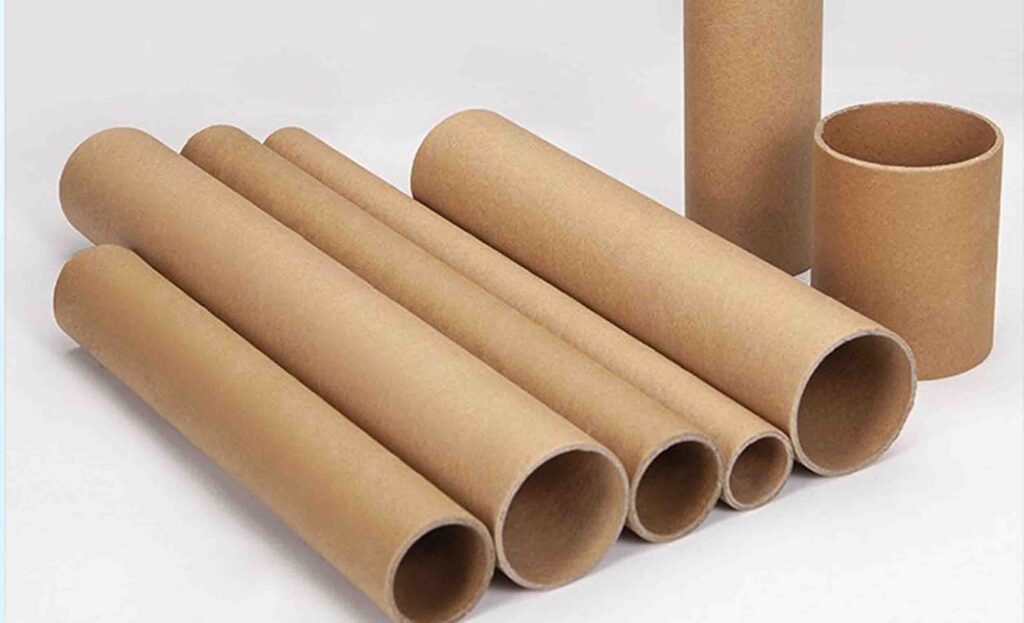 Paper tubes in various diameters and wall thicknesses stacked for textile film and packaging industrial applications