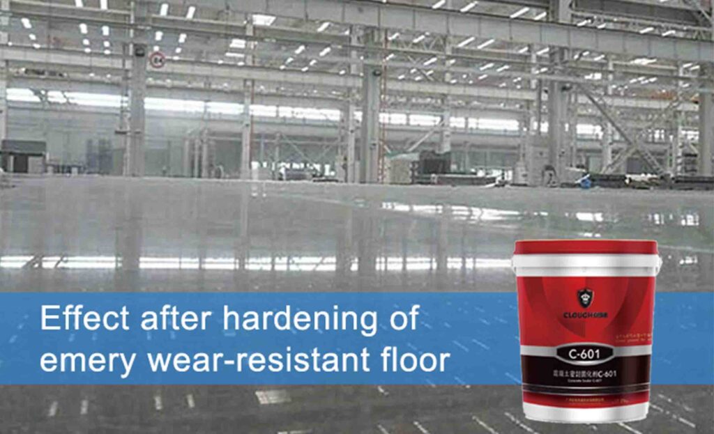 Effect after using concrete densifier showing untreated dusty porous surface vs treated hardened polished dust-free concrete floor