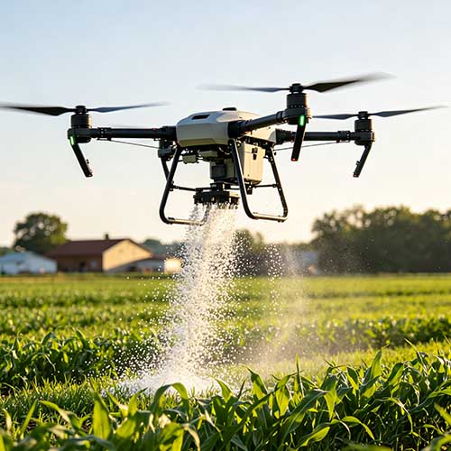 Silicate in agriculture industry showing farmer applying silicon fertilizer to rice paddy for stronger stems and higher yield
