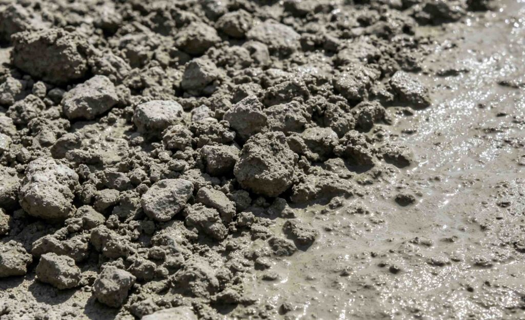 Sodium silicate concrete application showing hardened densified surface with water beading and dust-free finish