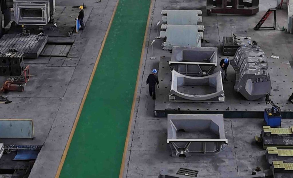 Sodium silicate large castings process flow from sand mixing CO2 curing pouring to shakeout for heavy industrial casting production