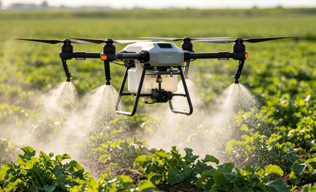 Application of silicon potassium calcium magnesium fertilizer being broadcast by farmer across rice paddy field for balanced crop nutrition
