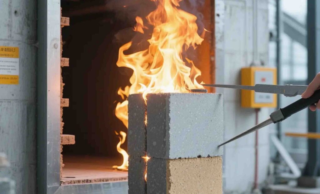 Heat resistance of potassium silicate test showing coated steel plate intact after high temperature flame exposure with no damage or peeling