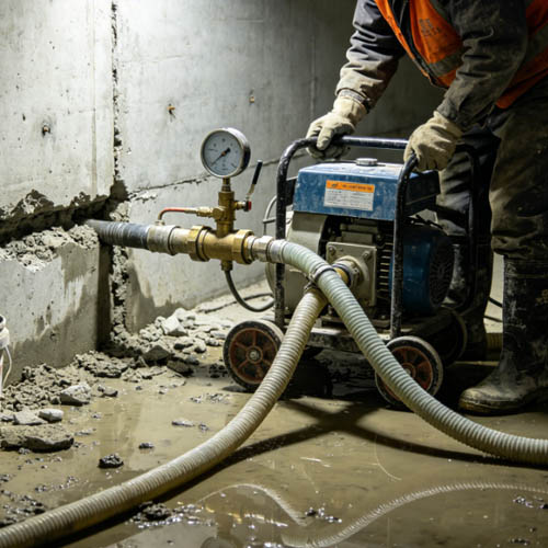 Silicate in waterproofing showing application on concrete basement wall water beading effect and moisture barrier protection