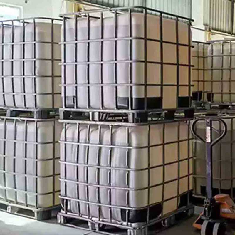 Liquid sodium silicate packed in IBC tanks showing 1000L plastic containers with steel cage and product labels ready for shipment