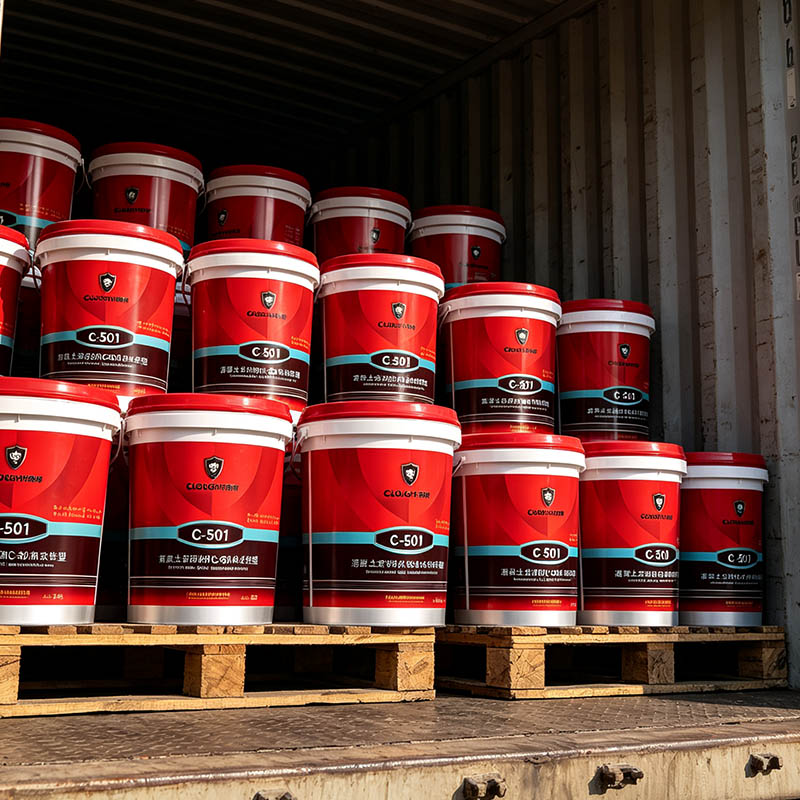 Potassium silicate densifier shipping with sealed carboys and drums being loaded onto truck for export delivery