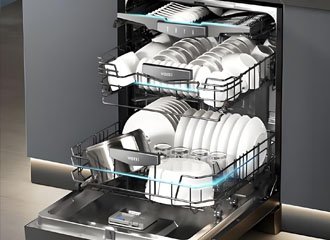 Sodium silicate in dishwashing detergents with automatic dishwasher products for glass protection and grease removal