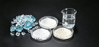 Sodium silicate three physical forms liquid solid lumps and white powder with packaging for industrial supply