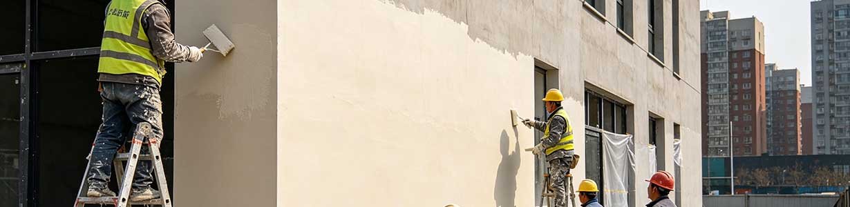 Potassium silicate mineral paint on building facade showing breathable matte finish and chemical silicification bonding to substrate