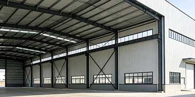 Potassium silicate fire-resistant glass in industrial building with control room windows and fire-rated partitions
