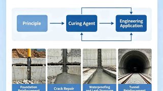 Sodium silicate chemical grouting system with dual fluid injection pumps and hose penetrating soil for water cutoff and soil stabilization