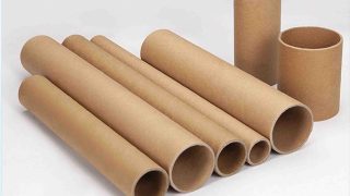 Paper tubes in various diameters and wall thicknesses stacked for textile film and packaging industrial applications