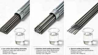 Potassium silicate for welding electrodes being applied as binder in electrode coating process at factory