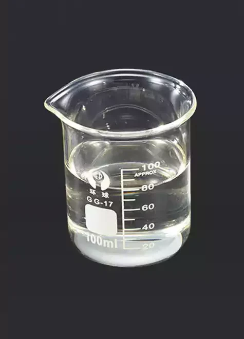 A clear glass beaker containing a colorless sodium silicate (water glass) solution